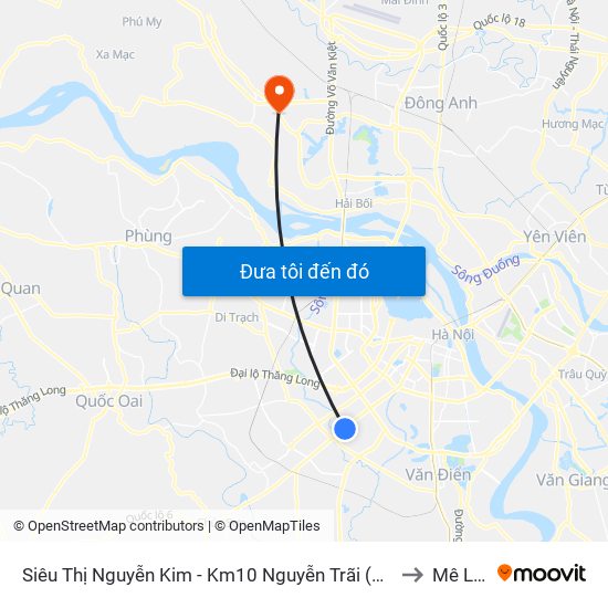 Siêu Thị Nguyễn Kim - Km10 Nguyễn Trãi (Hà Đông) to Mê Linh map