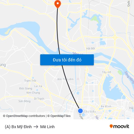 (A) Bx Mỹ Đình to Mê Linh map