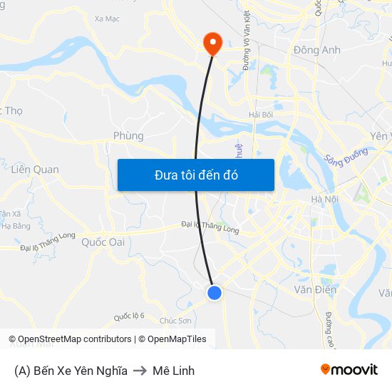 (A) Bến Xe Yên Nghĩa to Mê Linh map