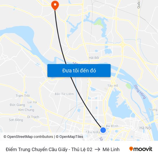 Điểm Trung Chuyển Cầu Giấy - Thủ Lệ 02 to Mê Linh map