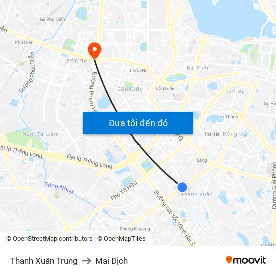 Thanh Xuân Trung to Mai Dịch map