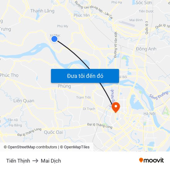 Tiến Thịnh to Mai Dịch map