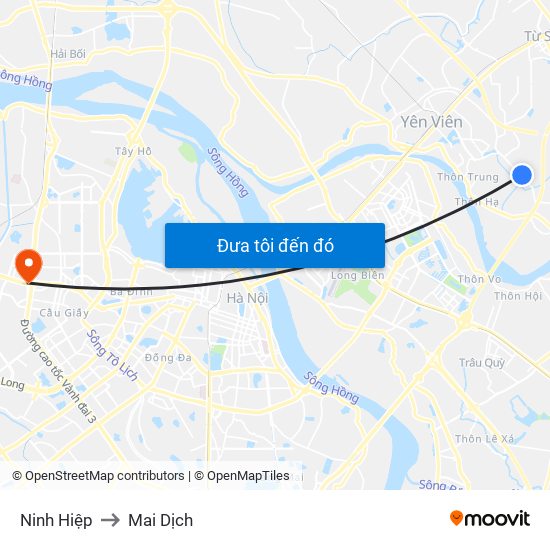 Ninh Hiệp to Mai Dịch map