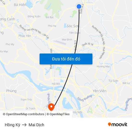 Hồng Kỳ to Mai Dịch map