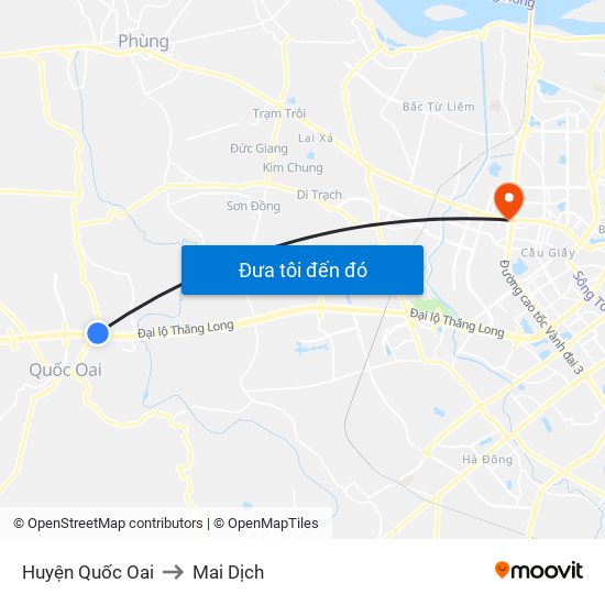 Huyện Quốc Oai to Mai Dịch map