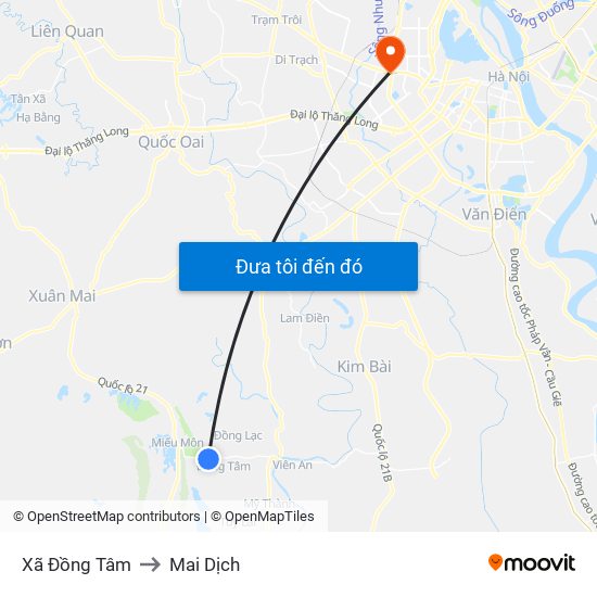 Xã Đồng Tâm to Mai Dịch map