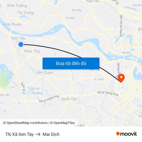 Thị Xã Sơn Tây to Mai Dịch map