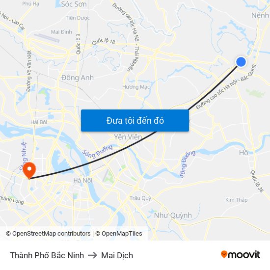 Thành Phố Bắc Ninh to Mai Dịch map