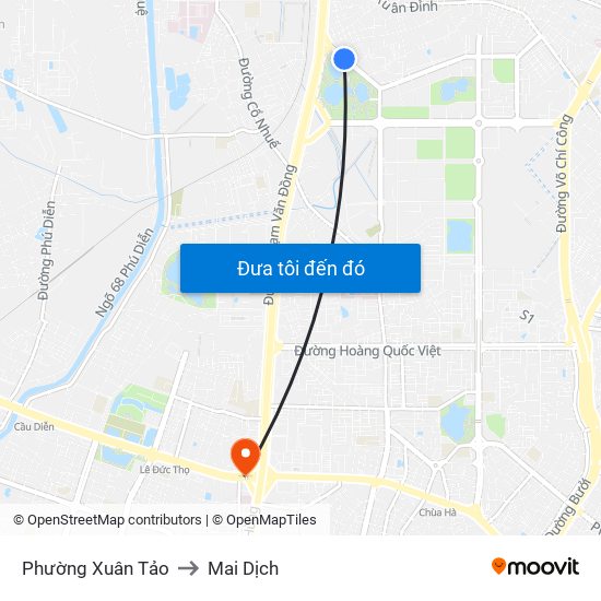 Phường Xuân Tảo to Mai Dịch map