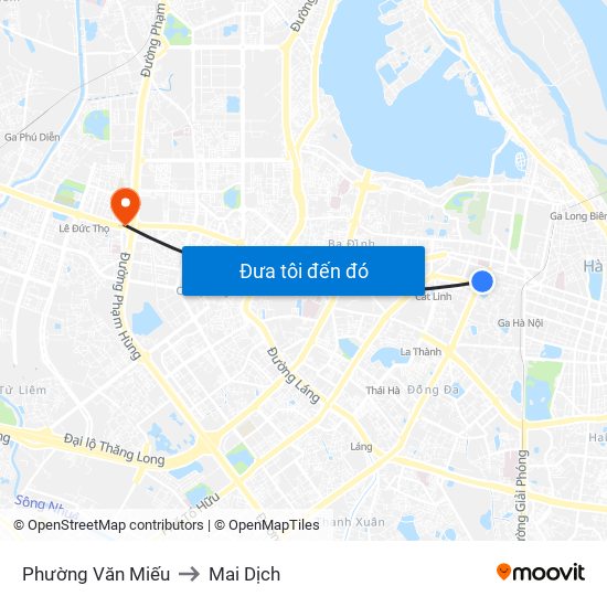 Phường Văn Miếu to Mai Dịch map