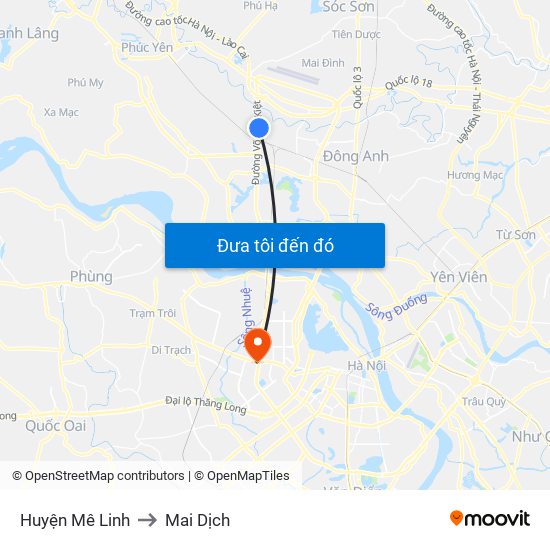 Huyện Mê Linh to Mai Dịch map