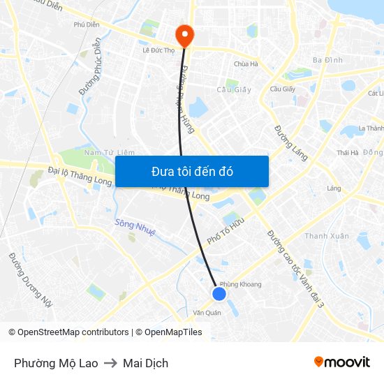 Phường Mộ Lao to Mai Dịch map