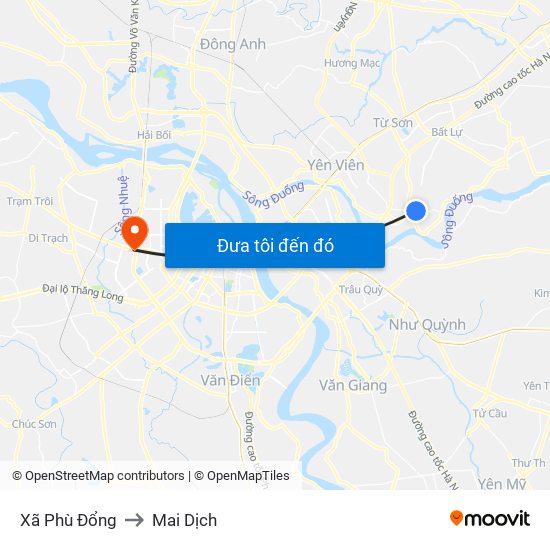 Xã Phù Đổng to Mai Dịch map