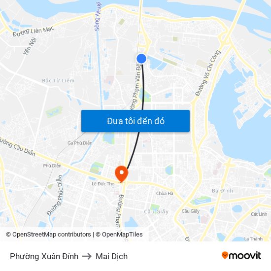 Phường Xuân Đỉnh to Mai Dịch map