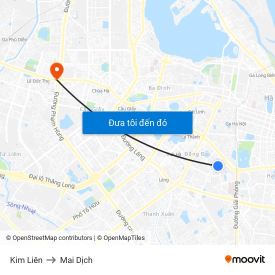 Kim Liên to Mai Dịch map