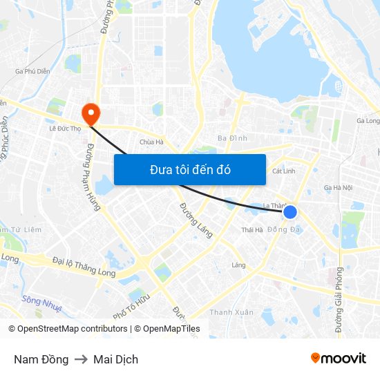 Nam Đồng to Mai Dịch map