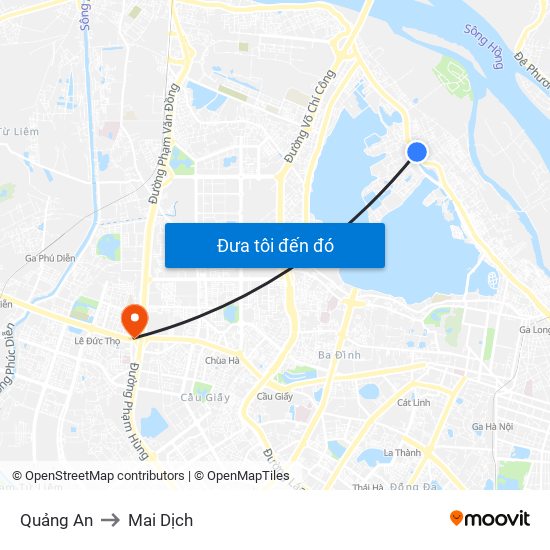 Quảng An to Mai Dịch map
