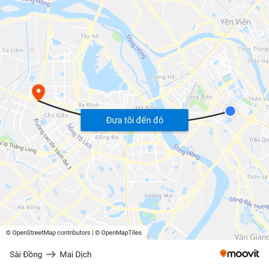 Sài Đồng to Mai Dịch map