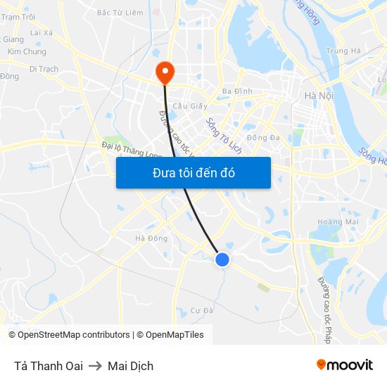 Tả Thanh Oai to Mai Dịch map