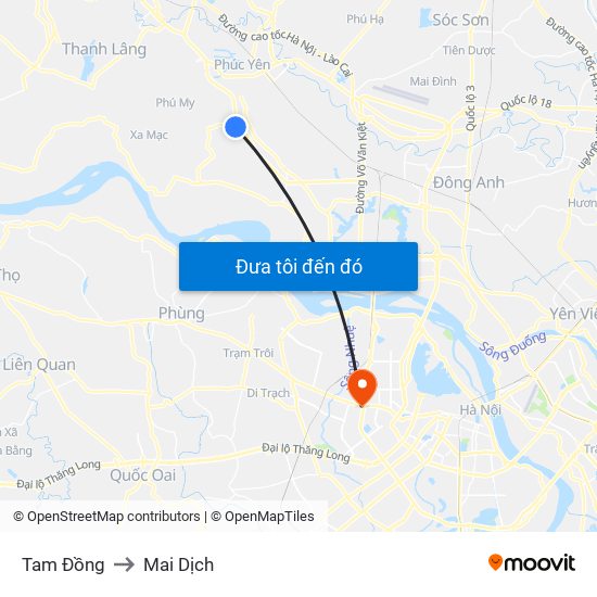 Tam Đồng to Mai Dịch map