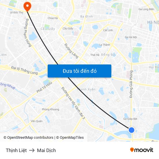 Thịnh Liệt to Mai Dịch map