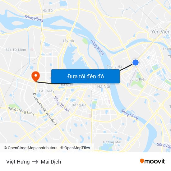 Việt Hưng to Mai Dịch map