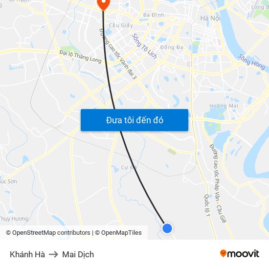 Khánh Hà to Mai Dịch map