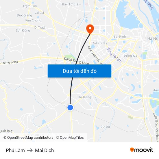 Phú Lãm to Mai Dịch map