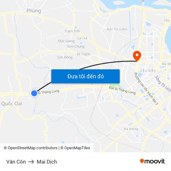 Vân Côn to Mai Dịch map