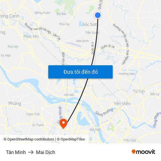 Tân Minh to Mai Dịch map