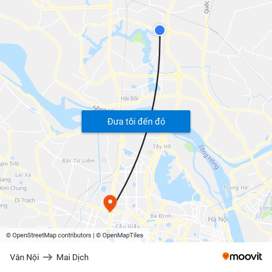 Vân Nội to Mai Dịch map