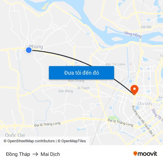 Đồng Tháp to Mai Dịch map