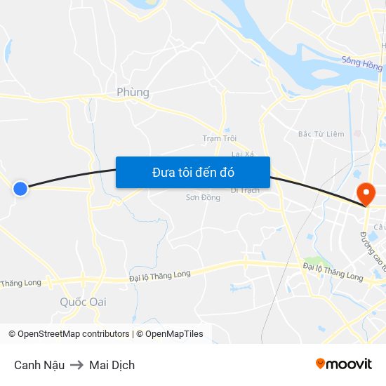 Canh Nậu to Mai Dịch map