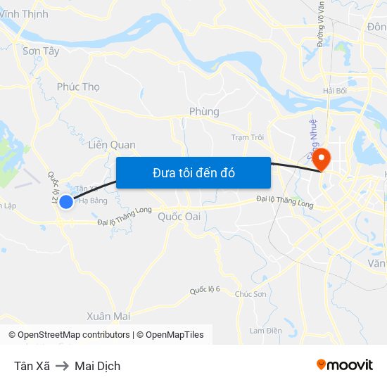 Tân Xã to Mai Dịch map