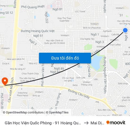 Gần Học Viện Quốc Phòng - 91 Hoàng Quốc Việt to Mai Dịch map