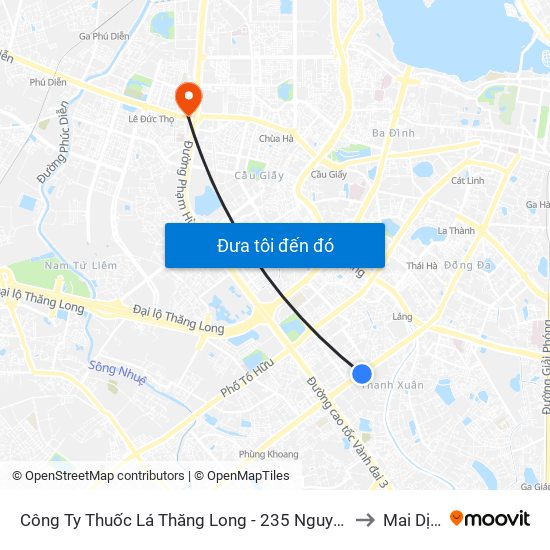 Công Ty Thuốc Lá Thăng Long - 235 Nguyễn Trãi to Mai Dịch map