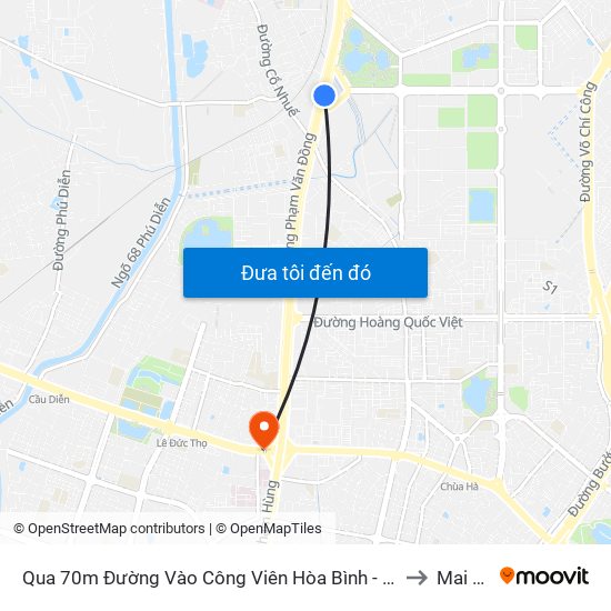 Qua 70m Đường Vào Công Viên Hòa Bình - Phạm Văn Đồng to Mai Dịch map