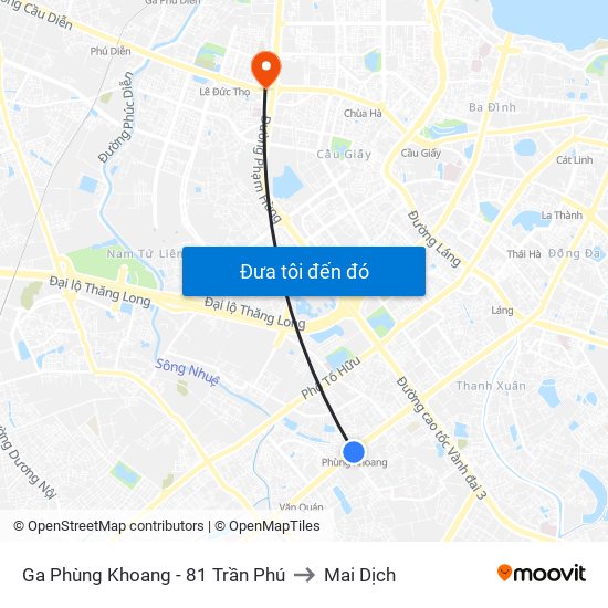 Ga Phùng Khoang - 81 Trần Phú to Mai Dịch map