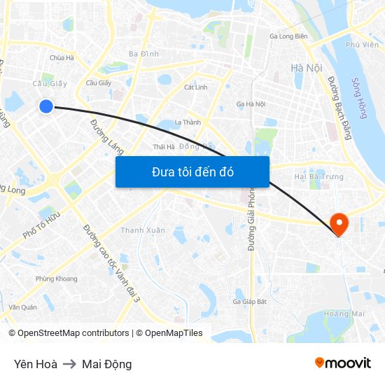 Yên Hoà to Mai Động map