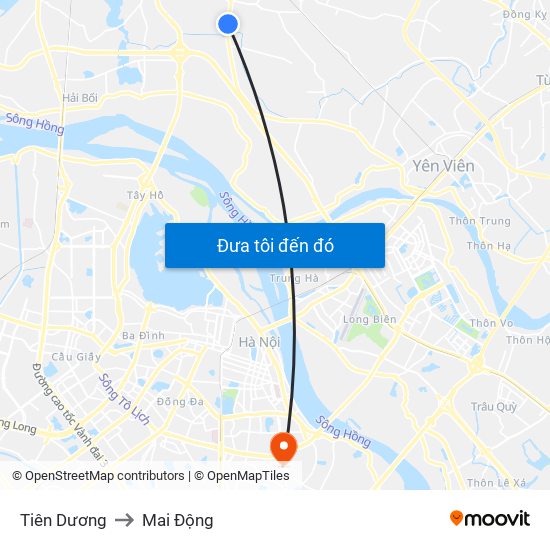 Tiên Dương to Mai Động map