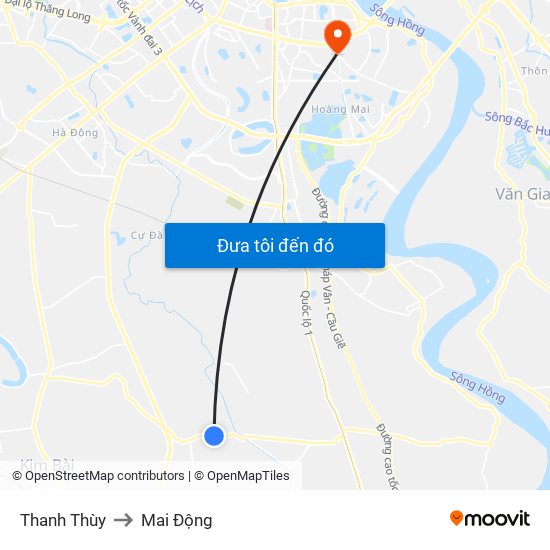 Thanh Thùy to Mai Động map