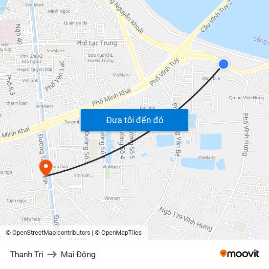Thanh Trì to Mai Động map