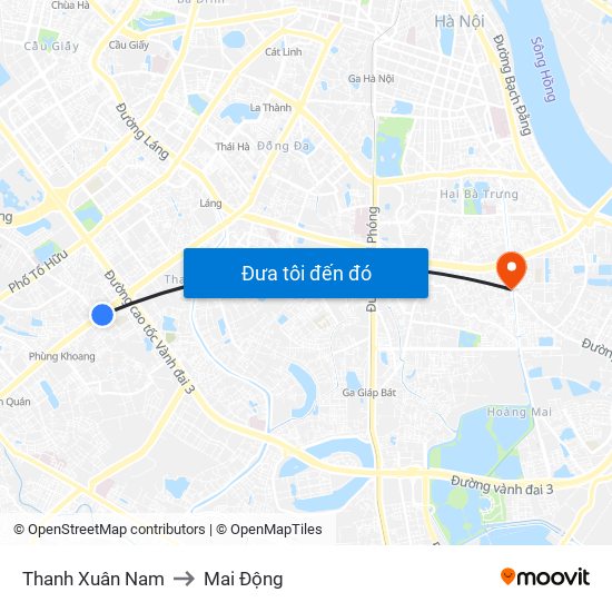 Thanh Xuân Nam to Mai Động map