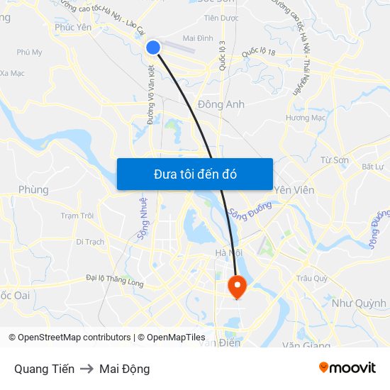 Quang Tiến to Mai Động map