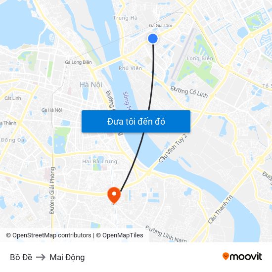 Bồ Đề to Mai Động map