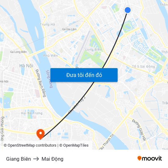 Giang Biên to Mai Động map