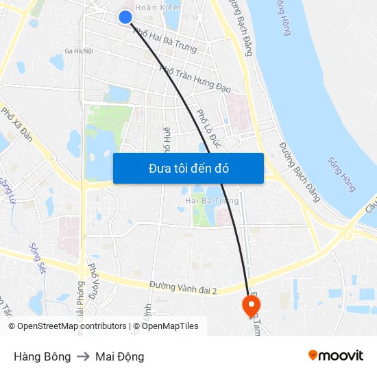 Hàng Bông to Mai Động map