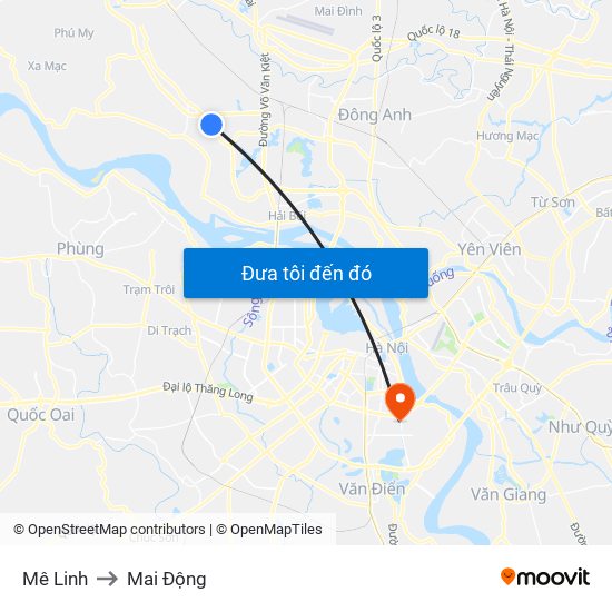 Mê Linh to Mai Động map