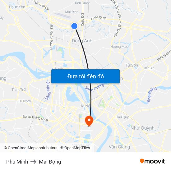 Phú Minh to Mai Động map