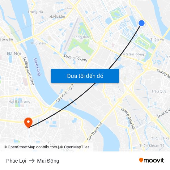 Phúc Lợi to Mai Động map